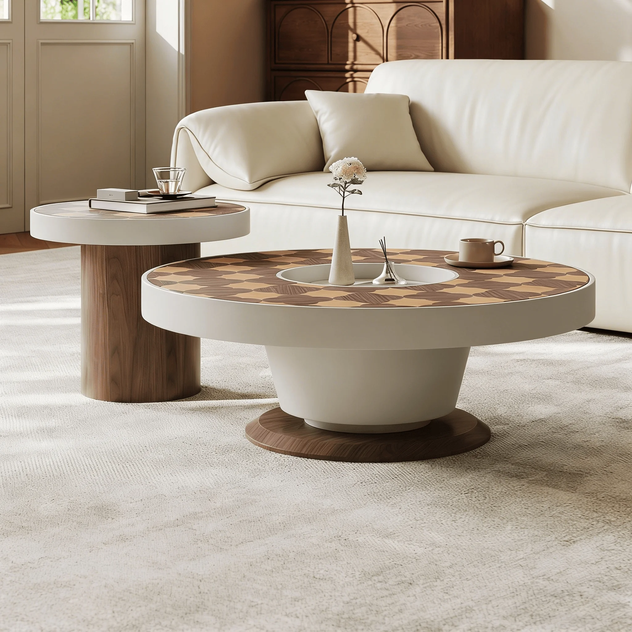 Simple retro natural solid wood coffee table set Durable and environmentally friendly adjustable living room home coffee table