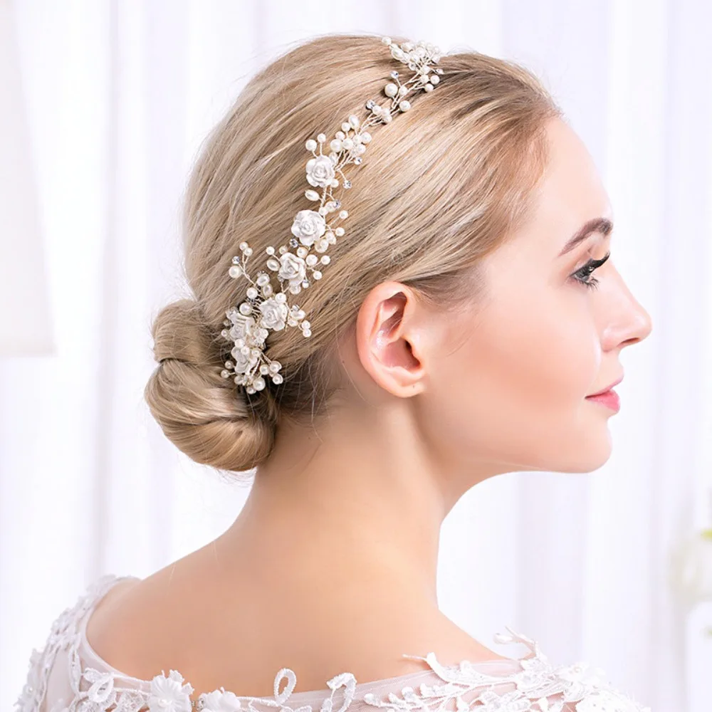 Peine de pelo de Boda nupcial plateado con diamantes de imitación, peine lateral nupcial, perlas, pieza de pelo de cristal, accesorios para el cabello para mujeres y niñas