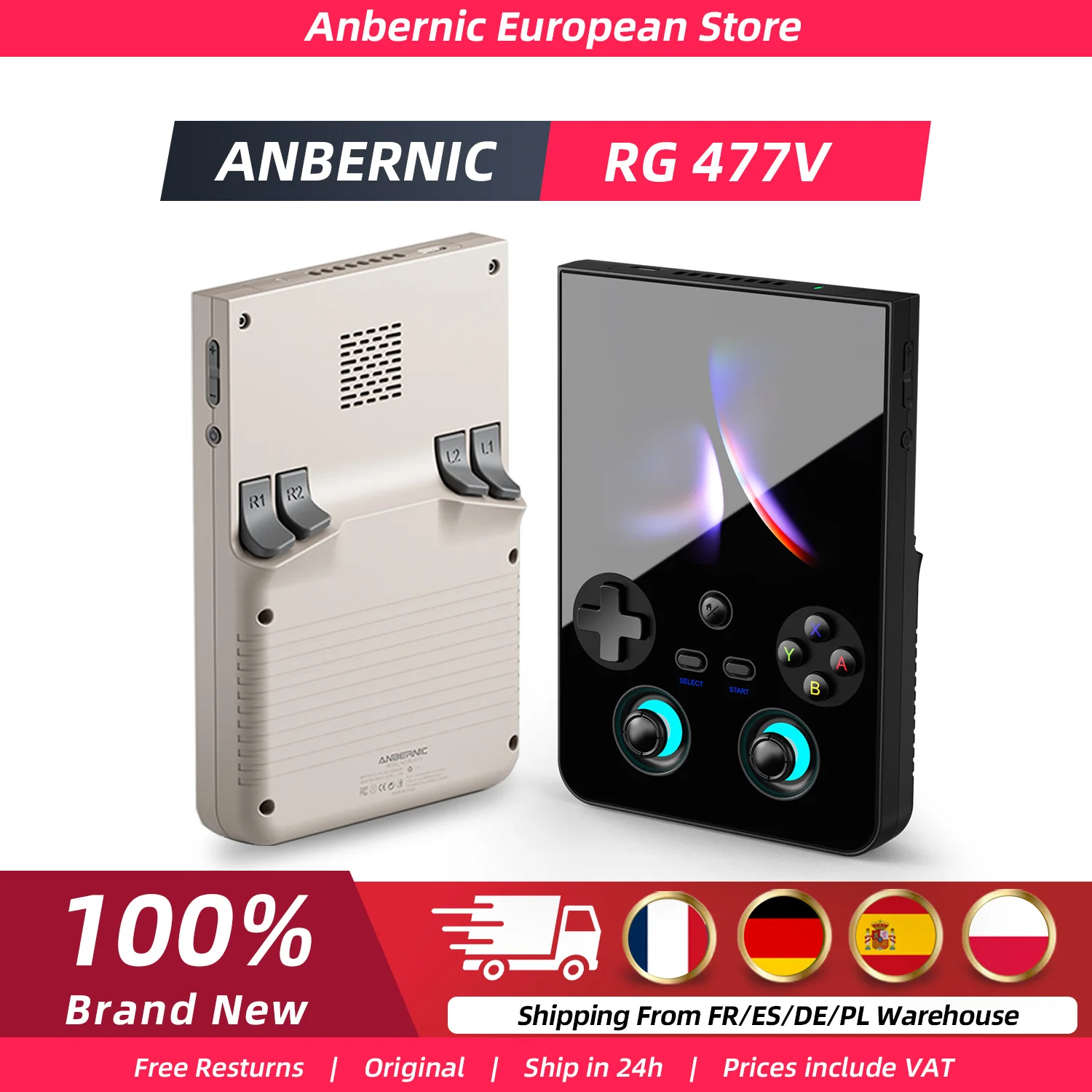 Consola de Juegos Portátil Anbernic RG477V, Pantalla Táctil de 4.7 Pulgadas, Dimensity 8300, Android 14, WiFi, Bluetooth, Joystick RGB, 5500mAh, Actualización FOTA