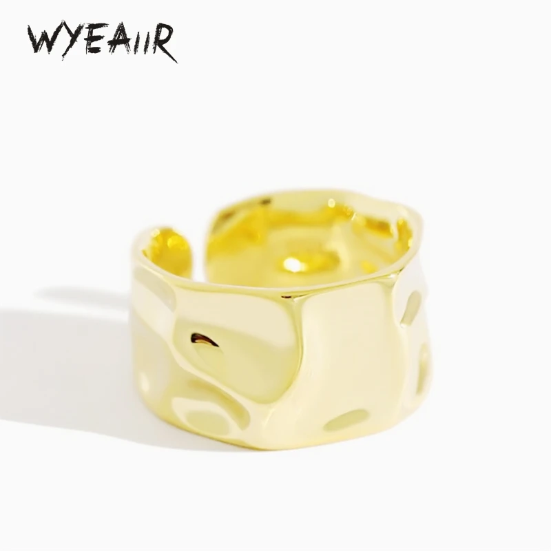 WYEAIIR 925 Sterling Silver Irregular Bump Individuality Geometric Smooth Resizable Opening Ring For Women Luxury Jewelry