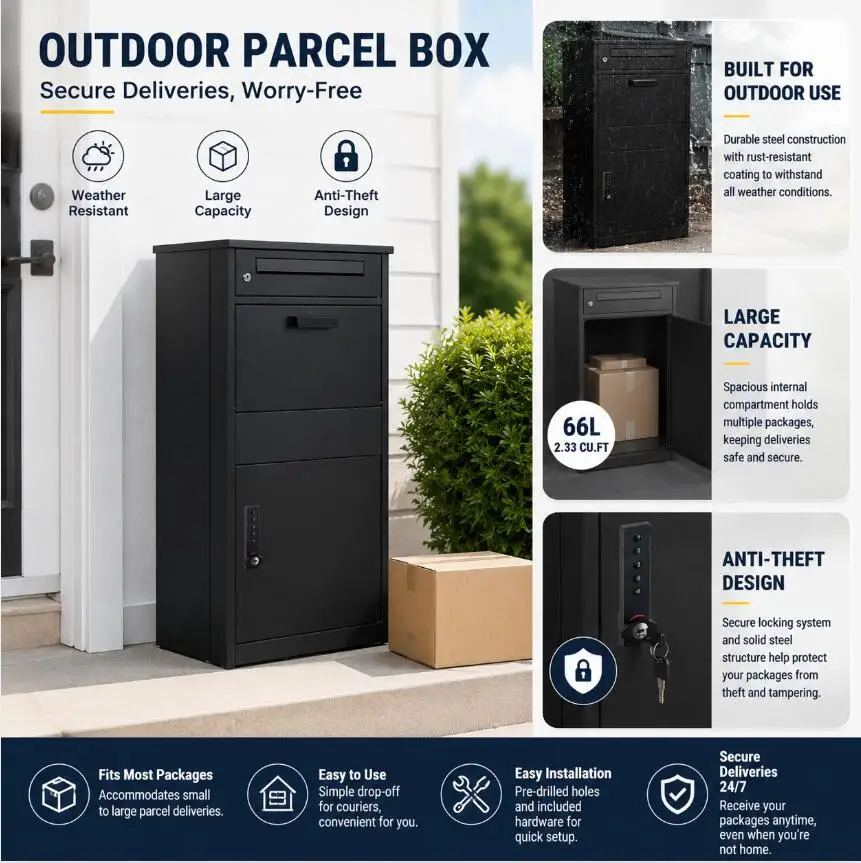 Outdoor  Galvanized Steel Mailbox Large Capacity Standing Parcel Box Mechanical Code Lock for Apartments Express