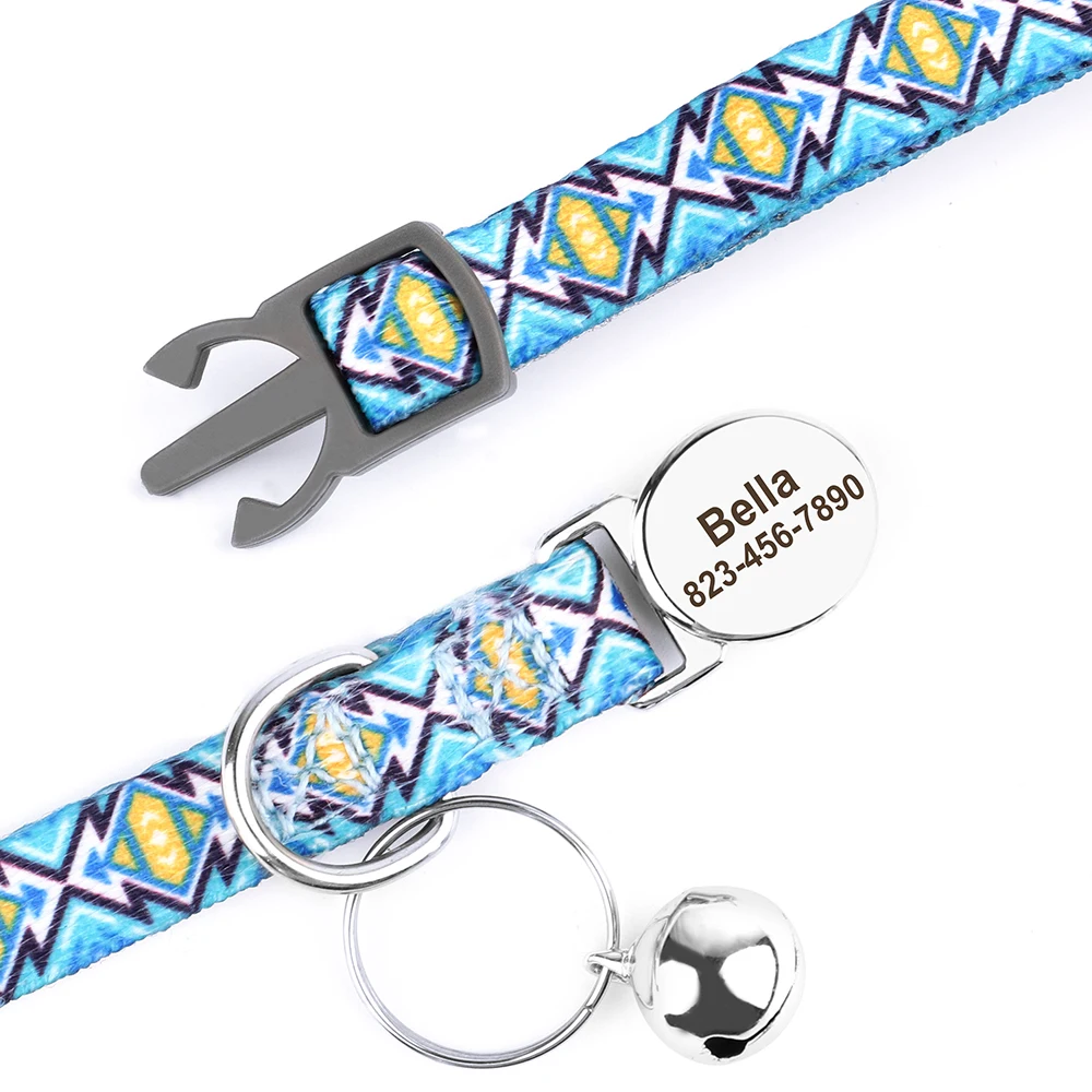 Personalisiertes bedrucktes Katzenhalsband, verstellbare Kätzchen-Welpenhalsbänder mit kostenlos graviertem ID-Namensschild, Glocke, Anti-Verlust-Katzenhalsbänder – Detail 4