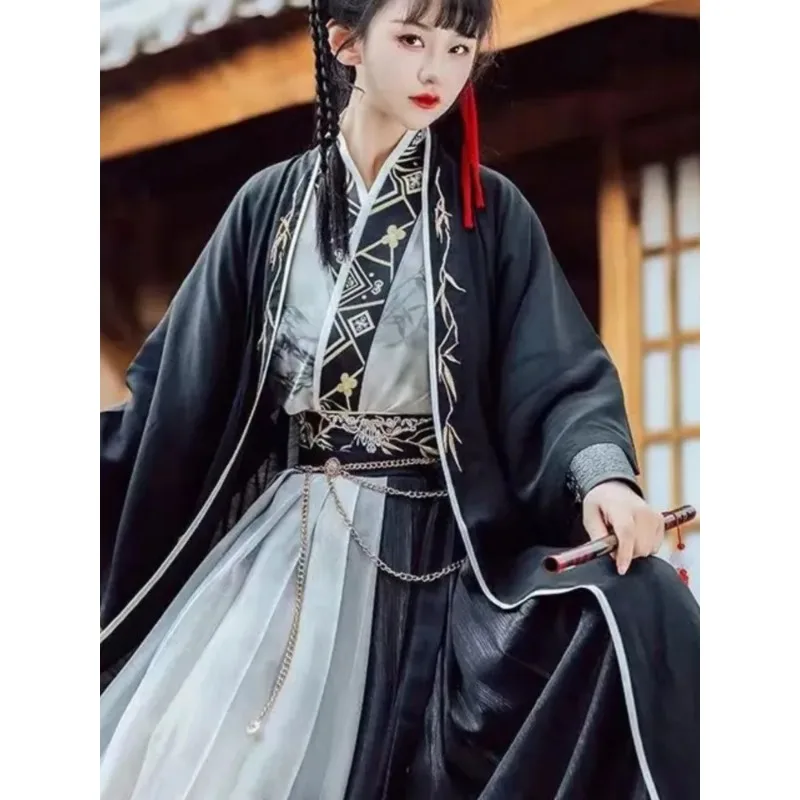 Hanfu kostum Cosplay tradisional Cina gaun wanita dinasti Lagu hitam keren uniseks kostum Cina kuno hanfu pria