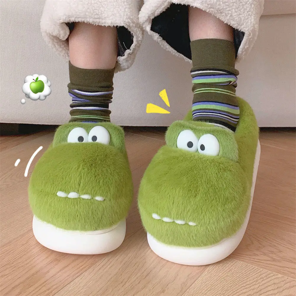 Full Wrap Fluffy Crocodile Slippers Man Women Warm Pull On Fur Slides Designer Fuzzy Shoes Indoor Males Soft Slipper
