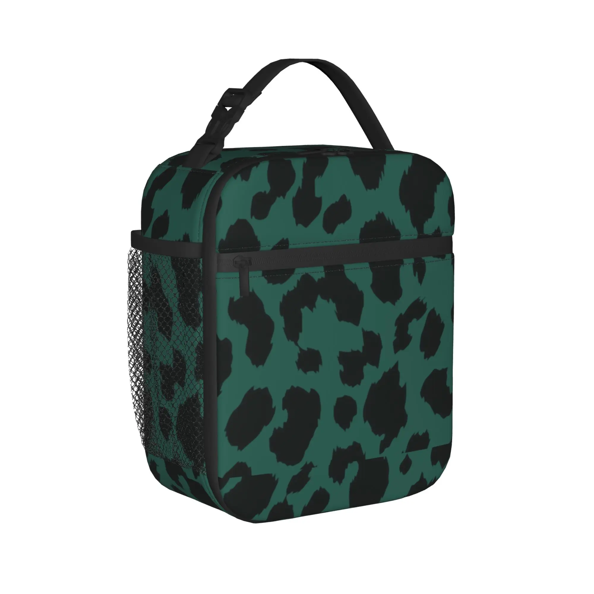 Green Leopard Thermal Insulated Lunch Bag for School Geometric Simple Portable Bento Box Thermal Cooler Lunch Box