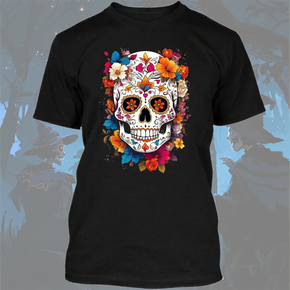 تي شيرت جمجمة السكر |   تي شيرت La Catrina Day of The Dead Halloween للجنسين تي شيرت قطني مطبوع للرجال على الطراز القوطي