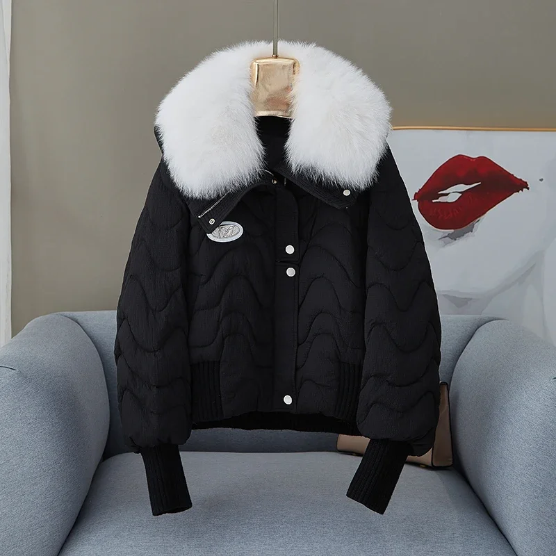 

2024 New Real fur,Korean design Luxury Real Fox Fur Collar Down Jacket Women slim fit natural fox fur Puffer Coat Outerwear AO17