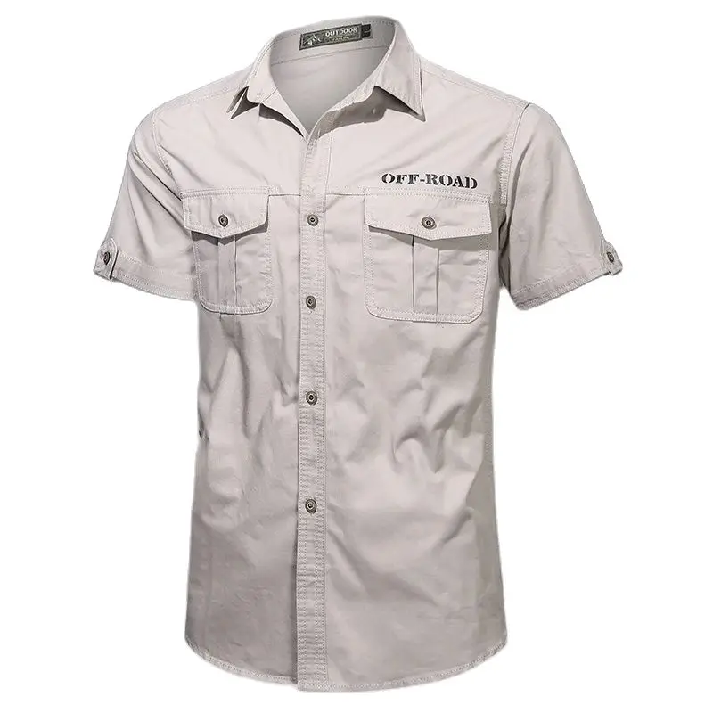 Military Shirt Men Tactics Short sleeve Summer Tops Solid color High quality 100% Cotton Pocket 5XL Plus size Man Clothes