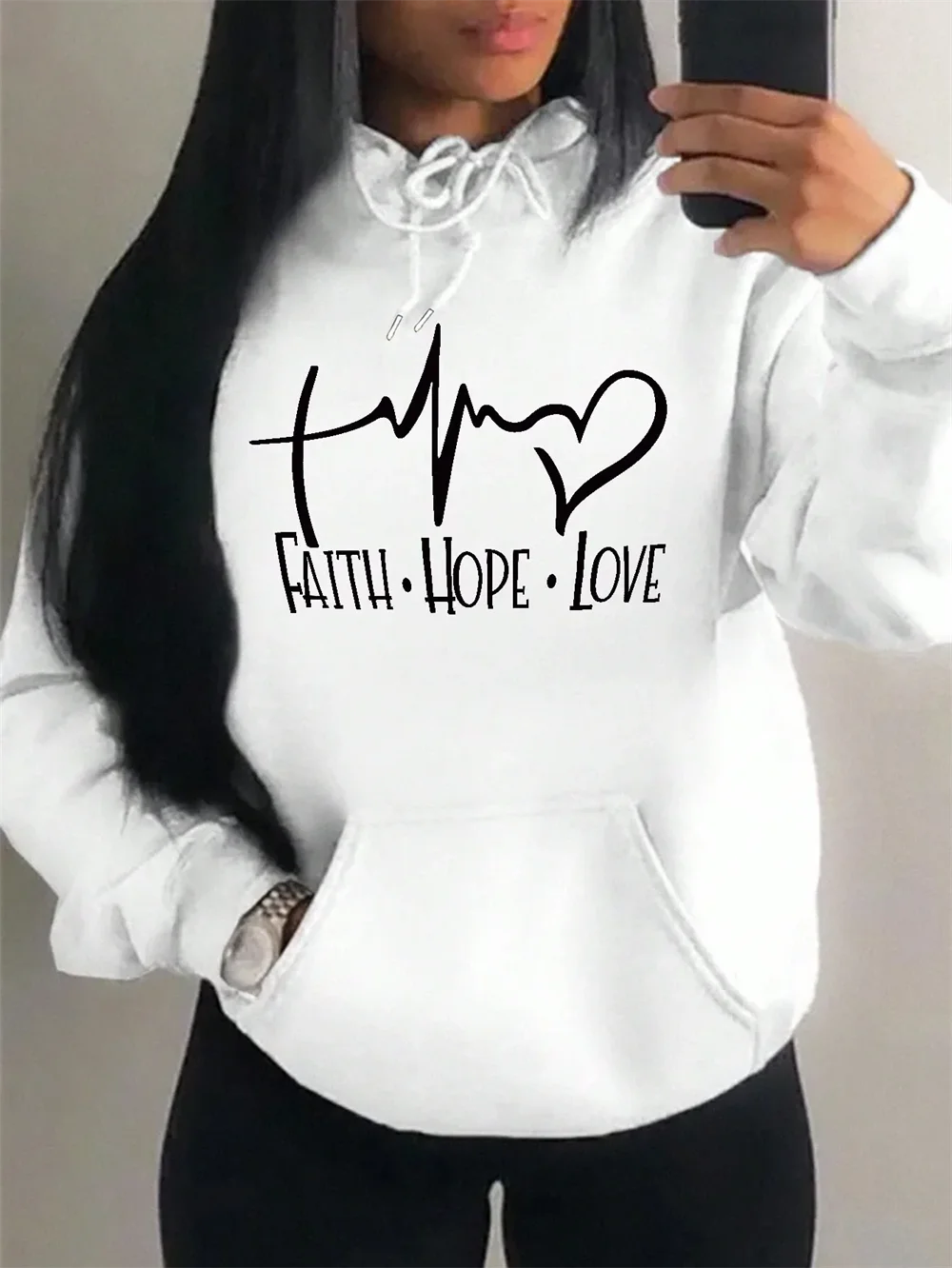 Faith Hope Love Letter Graphic Women Hoody Street Casual Loose Sweatshirt Autumn Fashion Jacket Pullover Clothing Loose Hooded