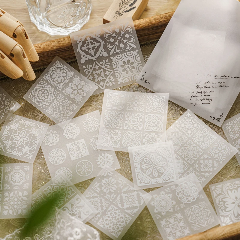 30 pcs White ink sticker package white translucent Lace plants flowers English text DIY decorative material stickers