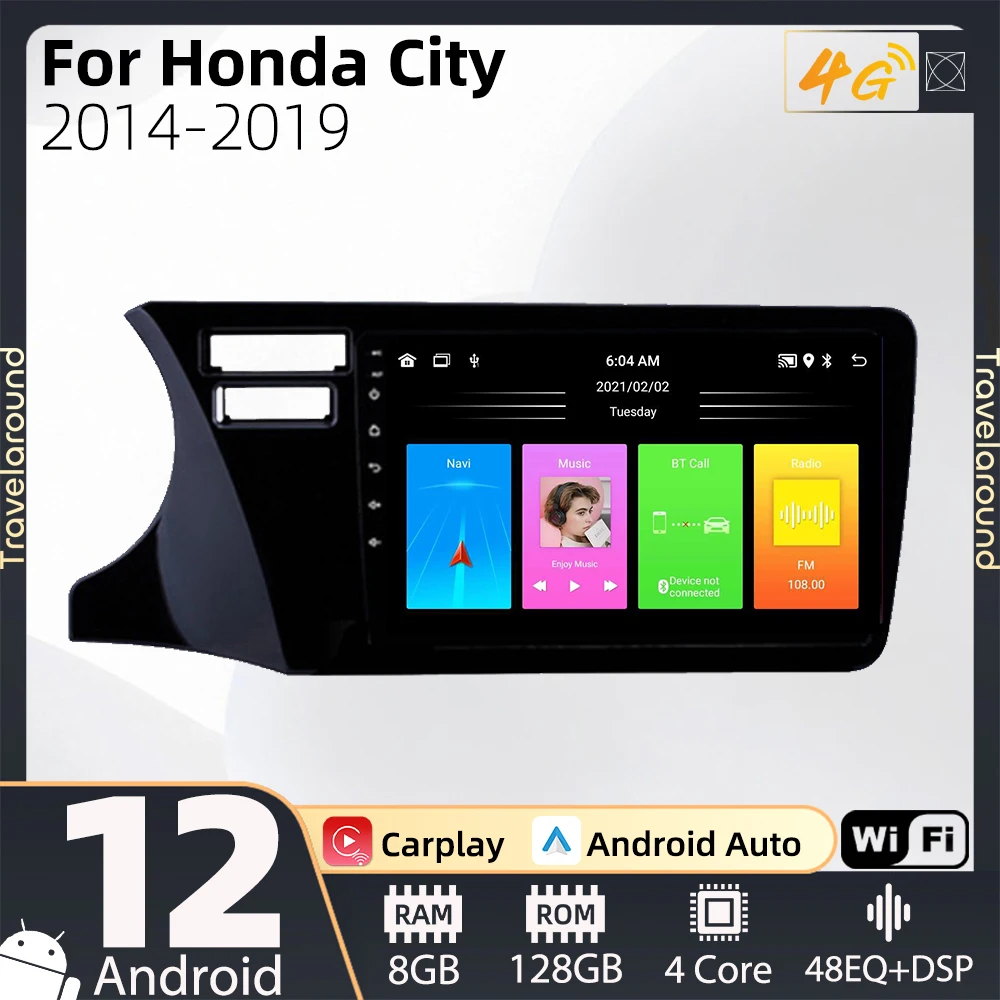 

Автомобильный мультимедийный плеер Carplay для Honda City 2014-2019, автомагнитола 2 Din, Android, стерео, 4G, навигация, головное устройство, Авторадио, GPS, авто