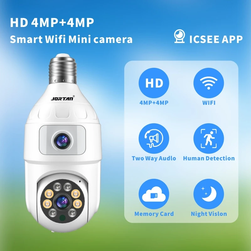 4MP لمبة E27 عدسة مزدوجة 360 داخلي كاميرا مراقبة الطفل المنزل الذكية Ip CCTV للرؤية الليلية فيديو Onvif واي فاي كاميرا مراقبة Icsee