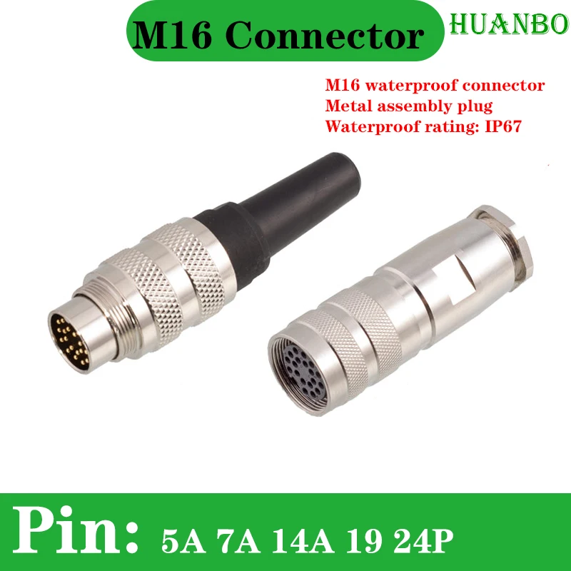 

M16 Industrial Male Female Aviation Plug Soldering 5A 7A 14A 19 24 Pin IP67 Waterproof Electrical Power Connector Adapter