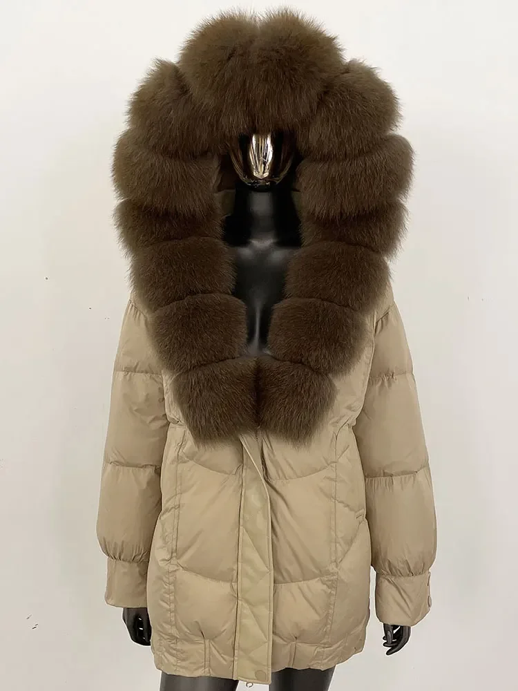 MENINA 2024 Nieuwe Verdikte en Warme 90% Witte Eend Donsjack voor Vrouwen Winter Mode Oversized Vos Bontjas Donsjack