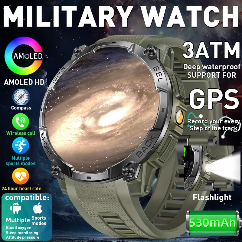 

LIGE New Outdoor GPS Sport Positioning Smart Watch For Men 3ATM Waterproof 1.43" AMOLED Screen Watches 530mAh Battery Smartwatch