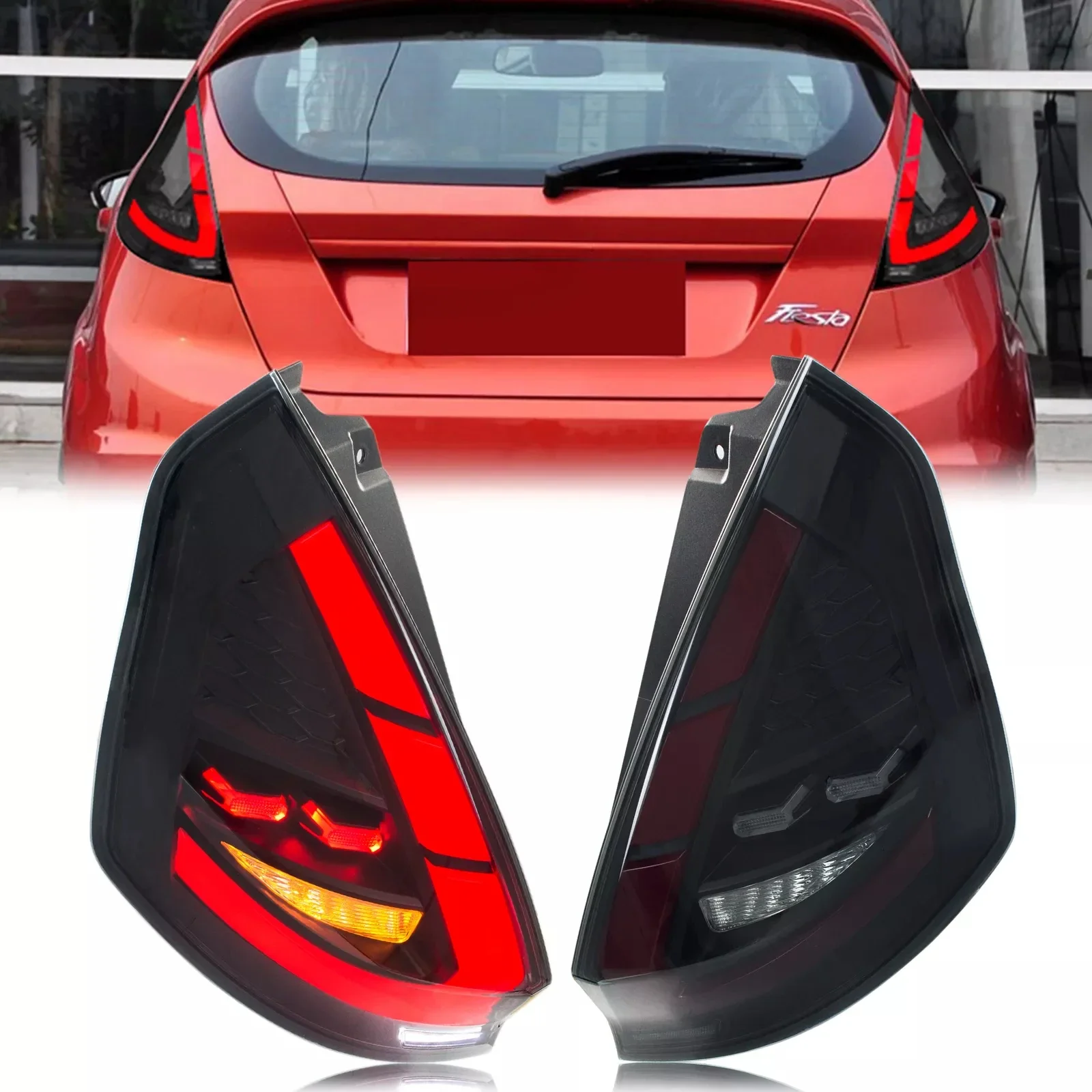 

Motion Tail Lamp for Ford Fiesta 2009-2015 Red Lens LED Tail Light with Waterproof ABS Material Yellow Light Color at 12v 24v