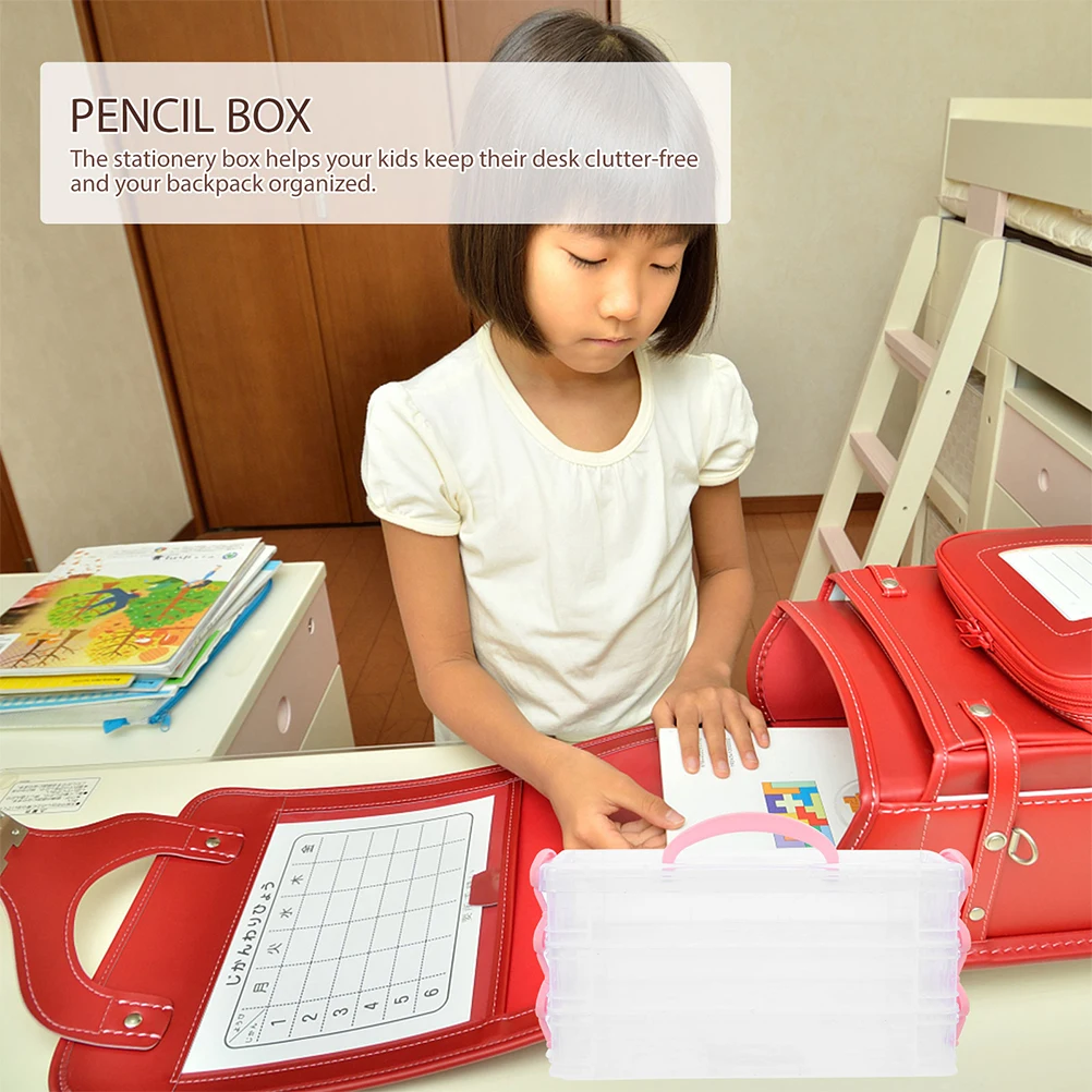 

2pcs 3-Layer Stackable Plastic Pencil Box Large Capacity Pen Organizer Storage Container for Student Kids School Supplies Holder