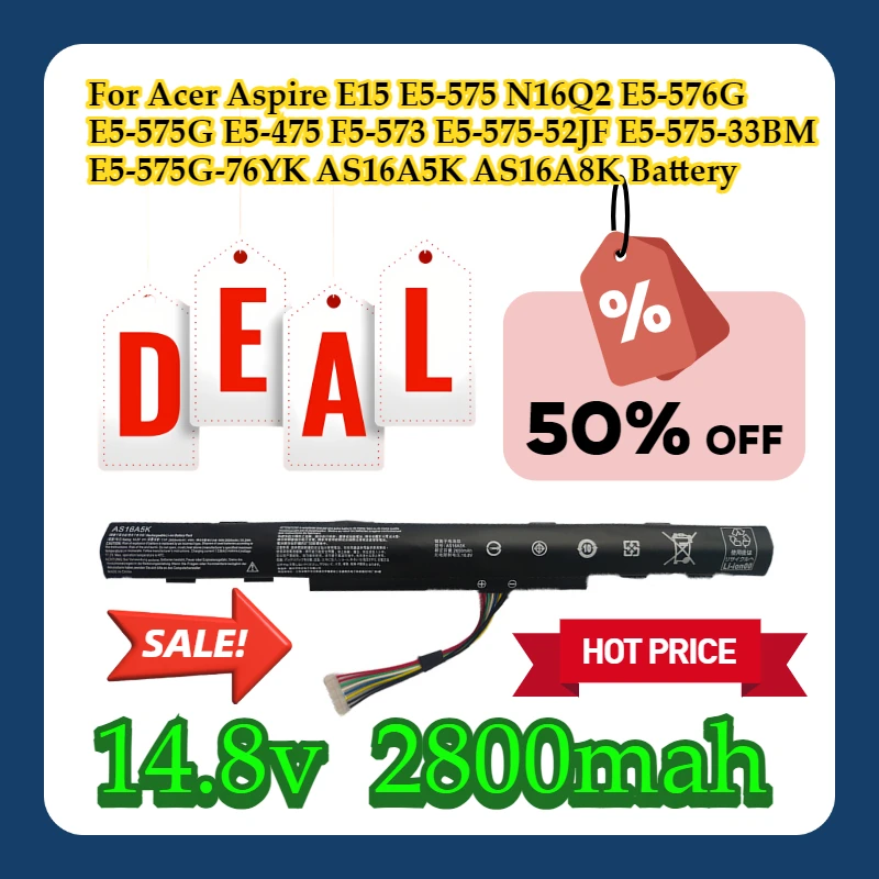 

Для Acer Aspire E15 E5-575 N16Q2 E5-576G E5-575G E5-475 F5-573 E5-575-52JF E5-575-33BM E5-575G-76YK AS16A5K AS16A8K Аккумулятор
