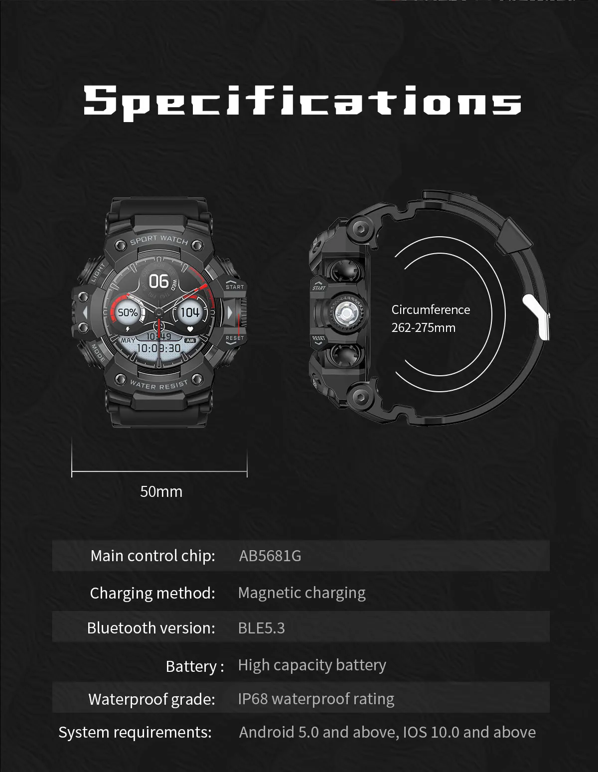 Fashionable And Cool Bluetooth Call Color Waterproof Military Smart watch Outdoor Sports With Flashlight SOS Compass