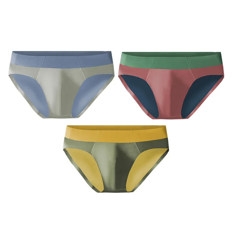 3PCS Men's ice silk seamless underwear, breathable triangle pants, thin sporty low-waisted, sexy short slit