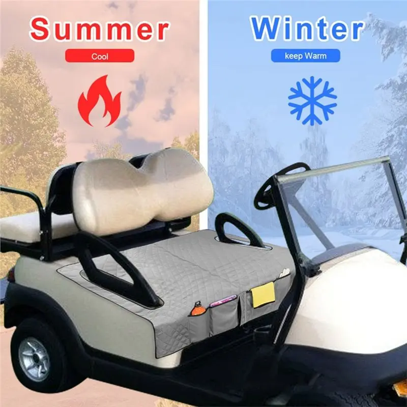 HOTB72A Golf Cart Seat Cover With 4 Front Pockets& Non-Slip Bottom Towel Blanket For 2 People Person