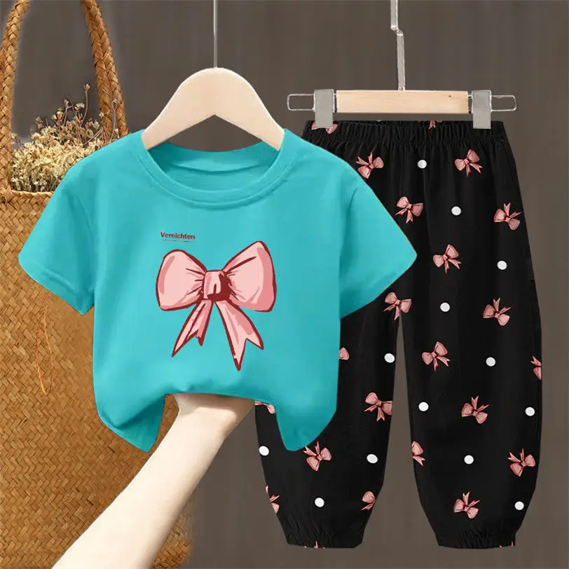 Summer Sets Children\'s Clothing Girls Kids Toddler Clothes Cute Fashion T-shirt Top Pants 2PCS Baby Girl Clothes