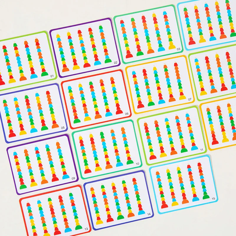 أعمدة التراص الخشبية - مع أعمدة فرز الخرز والبطاقات لممارسة التنسيق بين اليد والعين والتعرف على الألوان