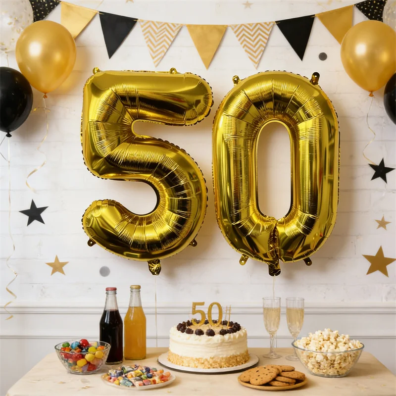 

2Pcs 32inch Gold Number Foil Balloons 50 Year Old Adult Birthday Party Decor Women Men Wedding 50th Anniversary Party Supplies