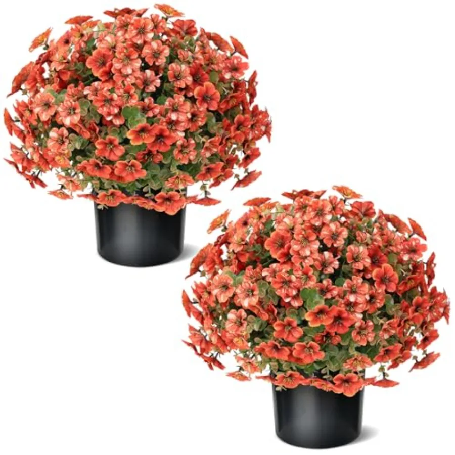 

Outdoor fall decoration: faux petunia and eucalyptus topiary in orange, plastic and silk, for front door garden farmhouse Thank