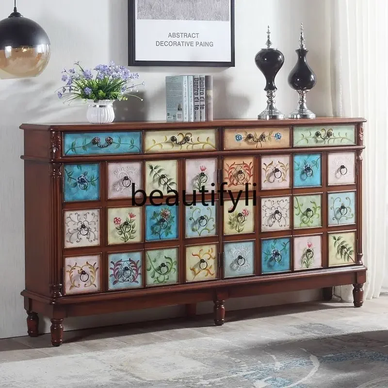 

GAmerican shoe cabinet large capacity entrance European solid wood dining side locker ultra-thin foyer cabinet