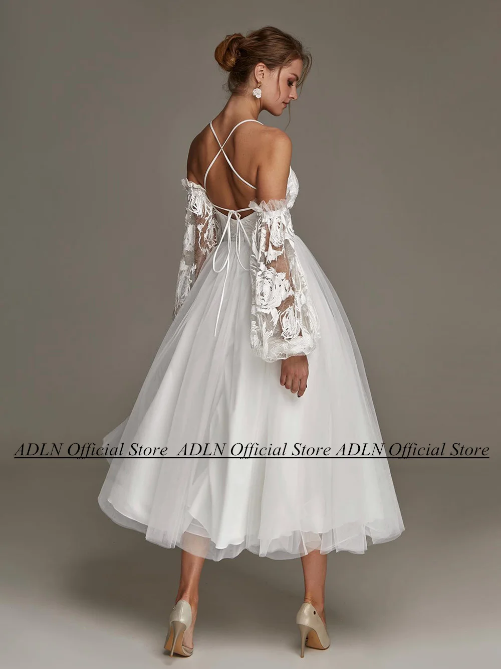 Sexy Short Wedding Dress Halter Sleeveless Lace Tulle A Line Bridal Gown Tea Length Vestidos De Novia Civil Bride Dresses