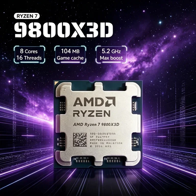 

AMD Ryzen 7 9800X3D Desktop Processor 8 Core 16 Thread 4.7GHz Up To 5.2GHz 96MB Cache Socket AM5 4nm DDR5 120W No Fan