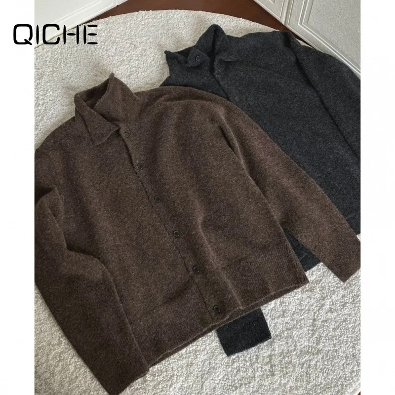 QICHE 2026 Men's Mock Neck Knit Cardigan, Vintage Minimalist Old Money Style Couple Sweater, Autumn Winter Outerwear