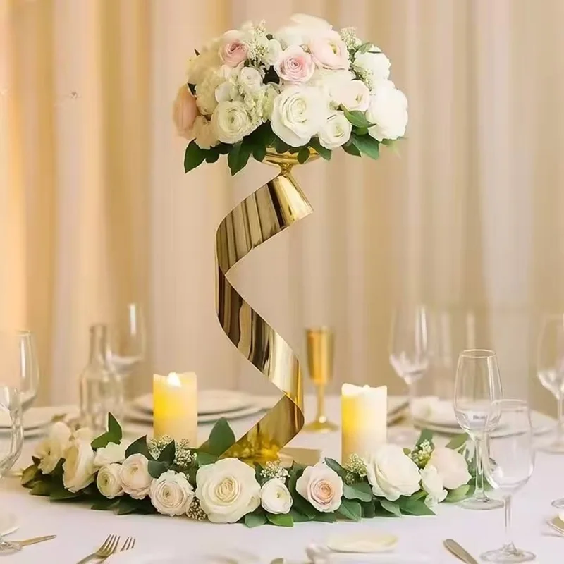 5 Stück goldene Tischdekorationen, Vasen, Hochzeitsdekorationen, Metall-Blumenständer zur Dekoration – Detail 2