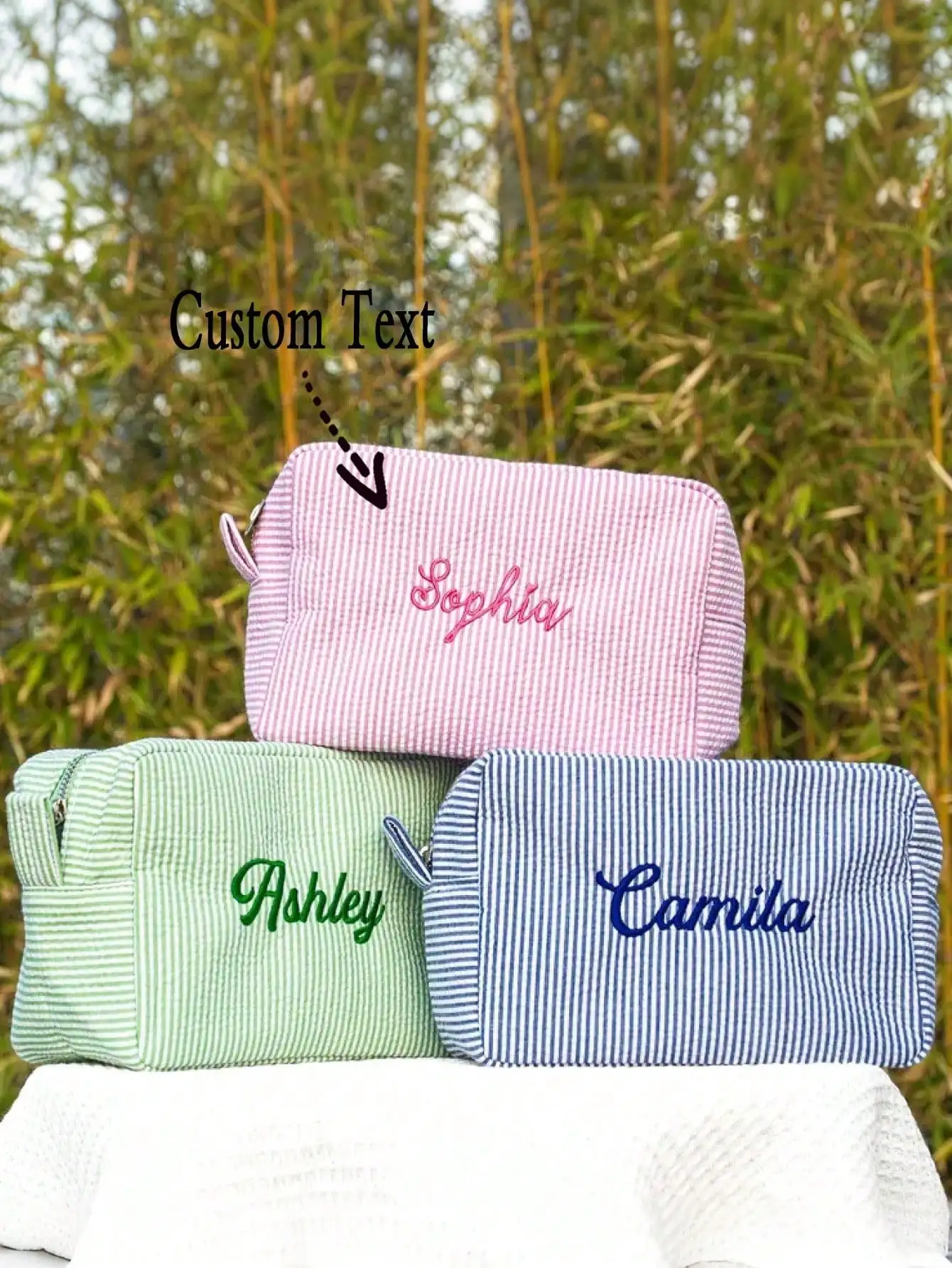 Personalized Custom Embroidered Makeup Bag, Coquette Preppy Aesthetic Cosmetic Storage Pouch, Bridesmaid Bridal Party Wedding Gift, Travel Toiletry Bag Vanity Kit for Her Mother's Day Gift