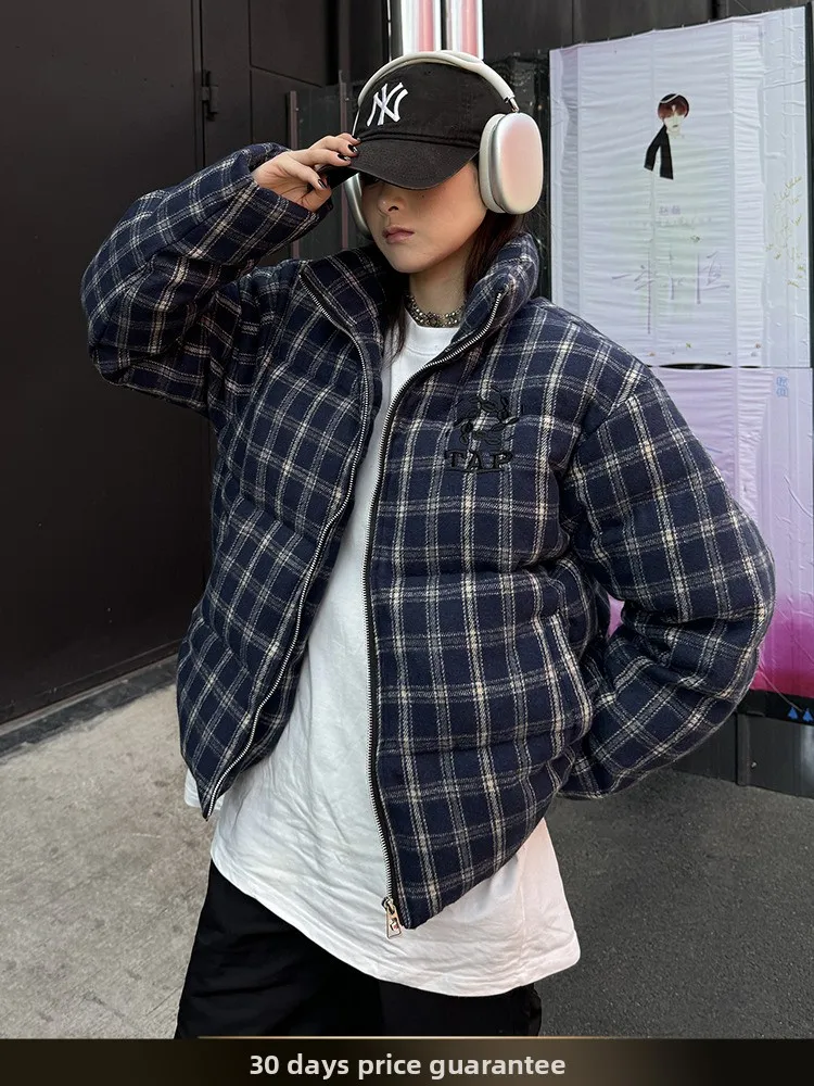 

Мужская зимняя утепленная куртка Nted American Retro Color Block в клетку с воротником-стойкой, хлопковая, для защиты от холода