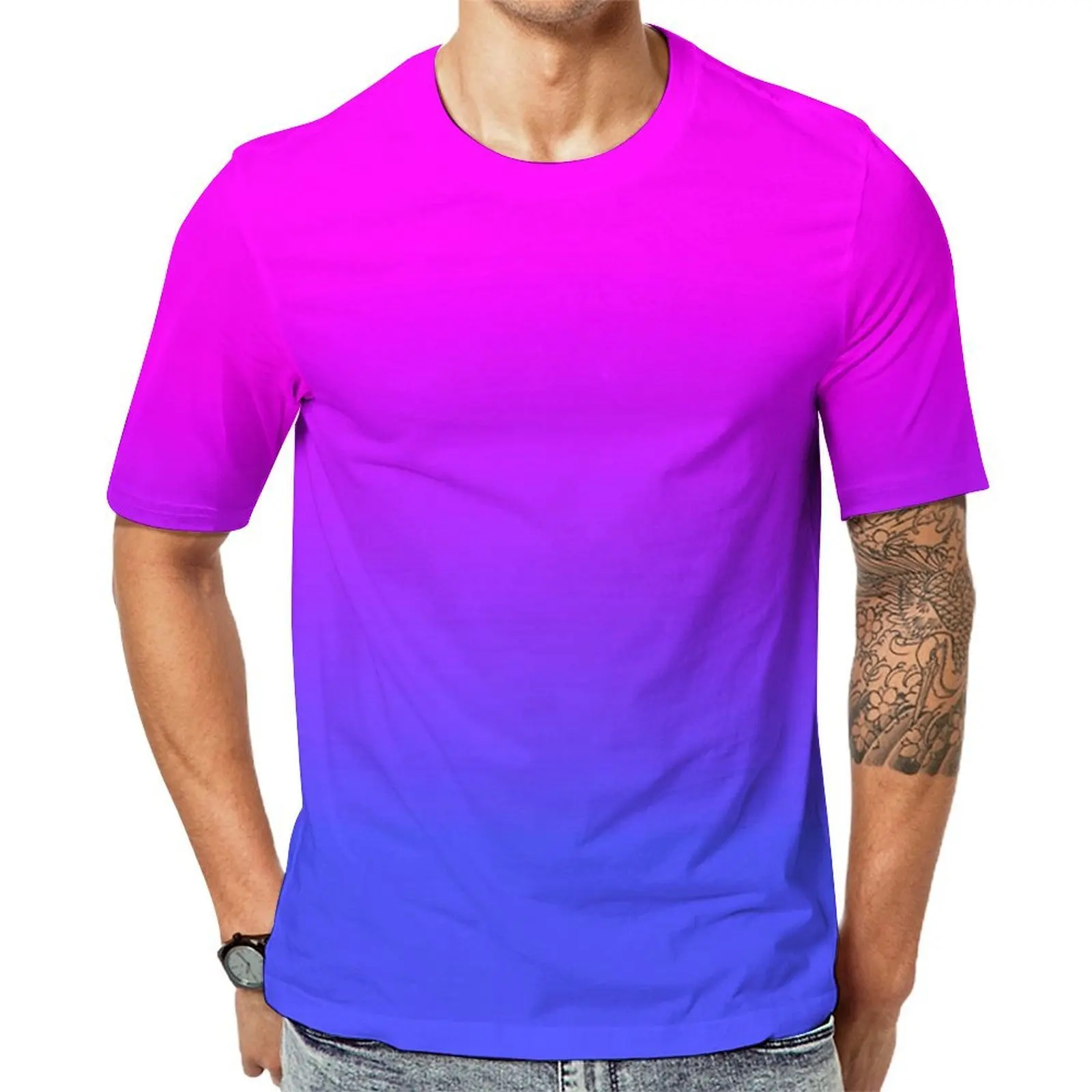 Summer T-Shirt Neon Ombre T Shirts Blue and Pink Y2K Casual Harajuku Tee Shirt For Male Short Sleeve Printed Plus Size Tops