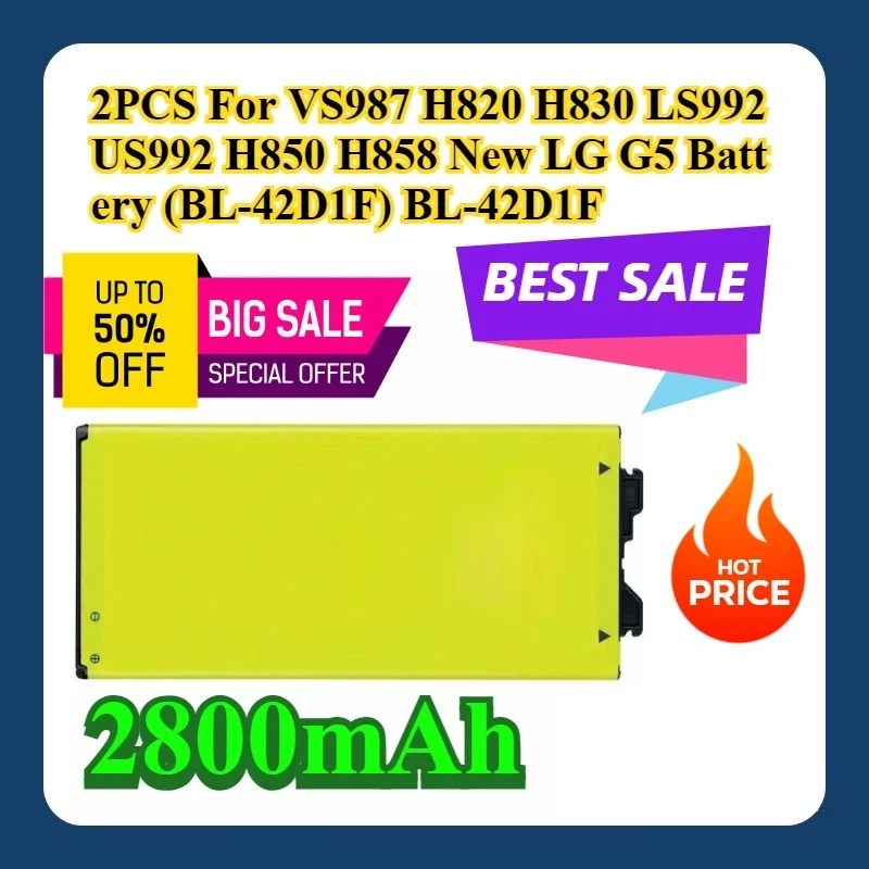 

2PCS For VS987 H820 H830 LS992 US992 H850 H858 New LG G5 Battery (BL-42D1F) BL-42D1F