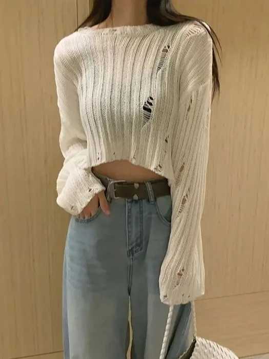 

Faionable ort Knitwear Women's Long Sve round Ne Cotton Color Commute Sle Summer 2025 Ele High-End Feeling