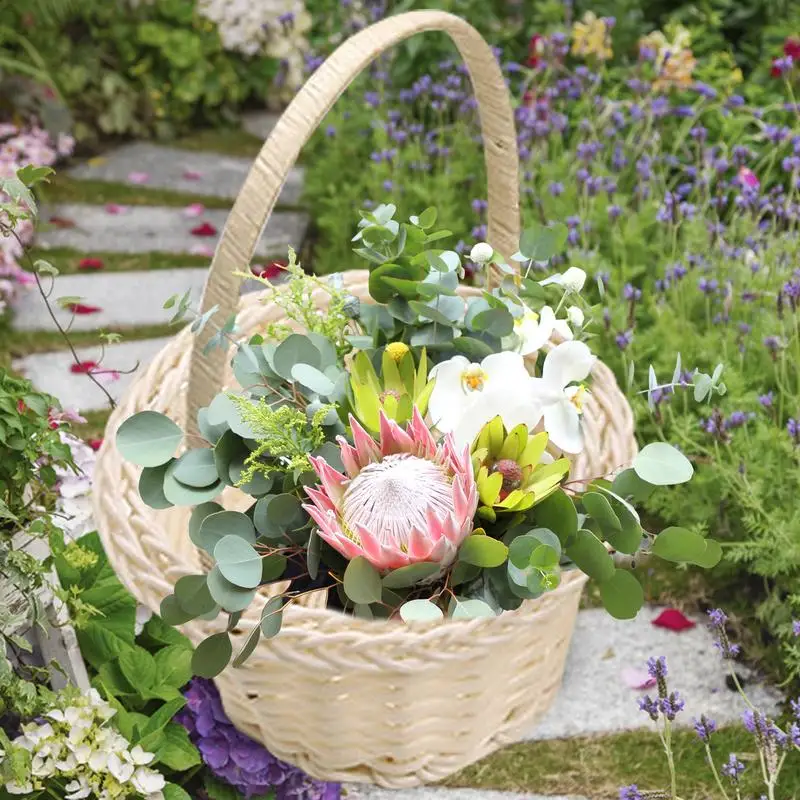 Woven Flower Basket Rattan Storage Basket Flower Girl Hand Basket Handmade Flower Basket For Home engagement Wedding Decor