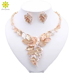 Jewelry Sets For Women Italian Gold Color Jewelry Rhinestone Necklace Earrings Sets Wedding Party Gift