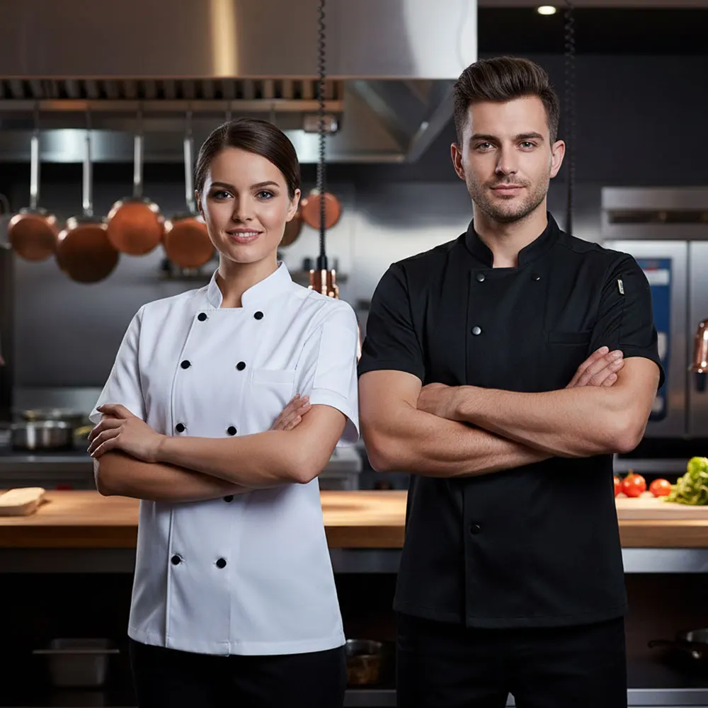 سترات الشيف قصيرة الأكمام للرجال والنساء، قمصان عمل المطبخ والمطاعم، زي الطبخ لخدمة الطعام #1