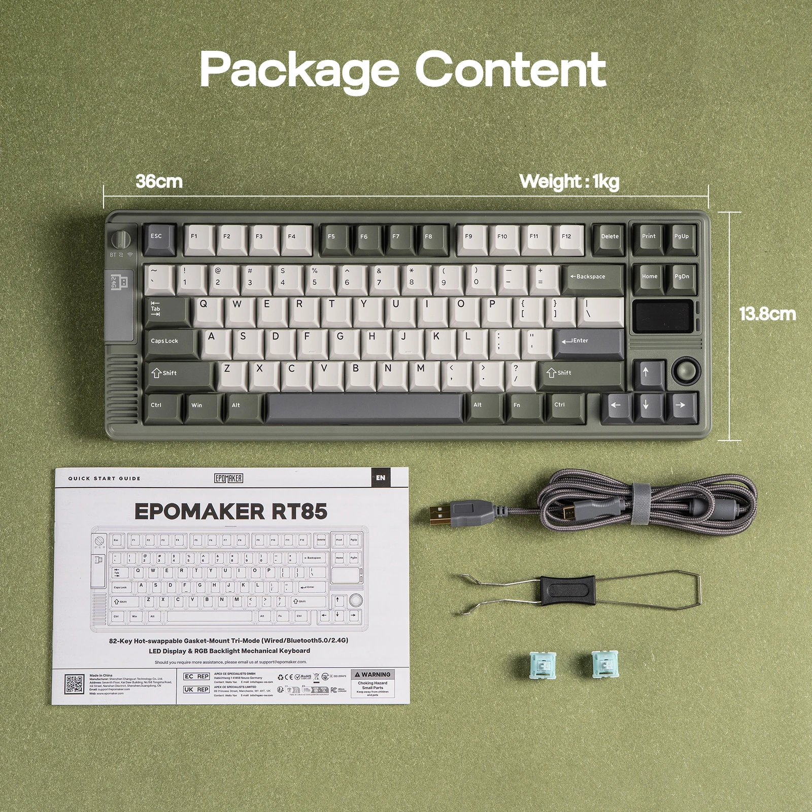 EPOMAKER RT85 75% ANSI US Layout Creamy Gasket Wired/BT/2.4Ghz Wireless Mechanical Keyboard with Joystick & DIY Screen 8000mAh