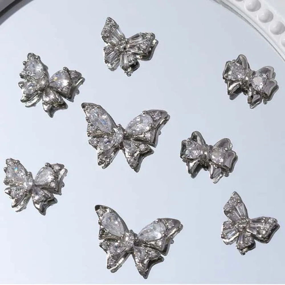 Bowknot Butterfly Nail Decorations Metal Zircon Butterfly Gold Silver Color Bow Nail Accessories 3D Nail Art Drills