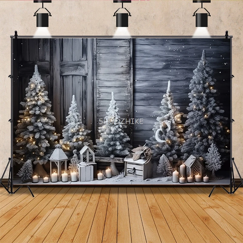 Christmas Tree With Wooden Floor Photography Backdrops Pinecones Snow Fireplace New Year Winter Holiday Party Background DT-22