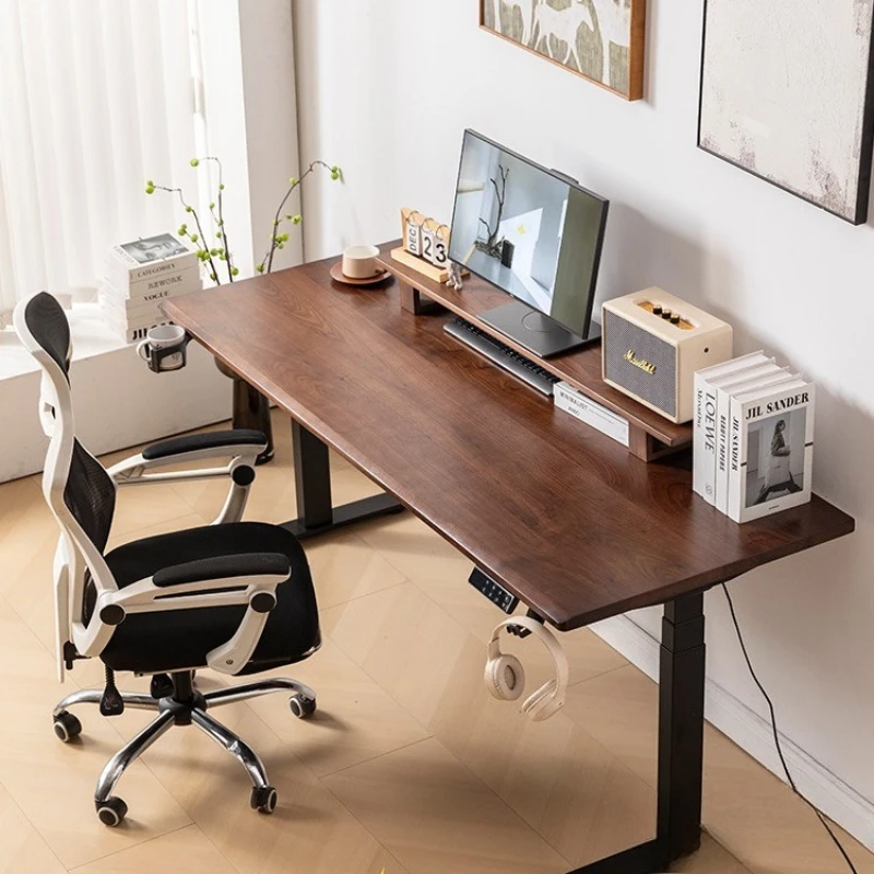 

Black walnut solid wood electric lifting table Adjustable mobile ash wood lifting desk Smart computer table