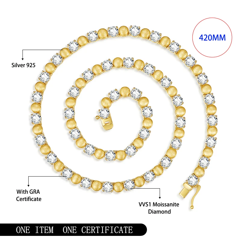 

5mm round VVS1 moissanite women's necklace S925 silver-plated 18K gold tennis necklace Party high-end jewelry gift certificate