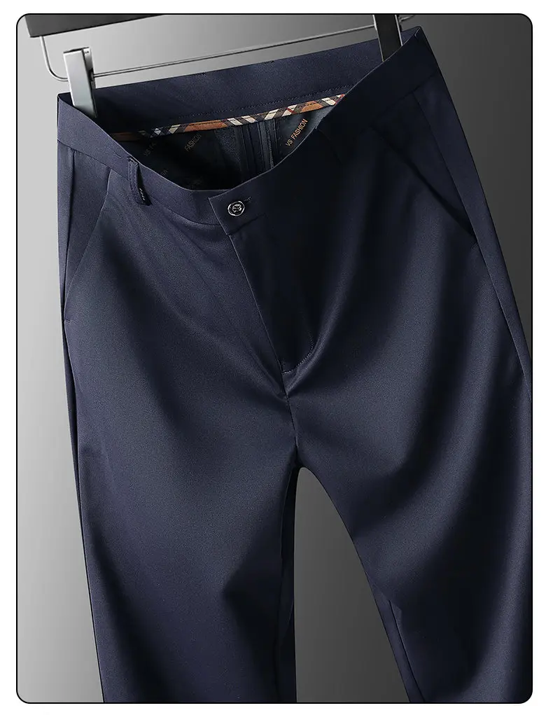 Frühling Sommer Herren Stretch-Hosen Smart Casual Anzughosen Knitterfreie Anzughosen mit Stickereimuster – Detail 4