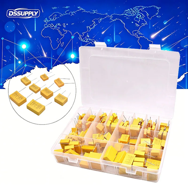 

135PCS 275VAC X2 Safety Capacitor 102K-105K 14Kinds 1nF~1uF Assorted Kit 102K 103K 104K 105K With Box