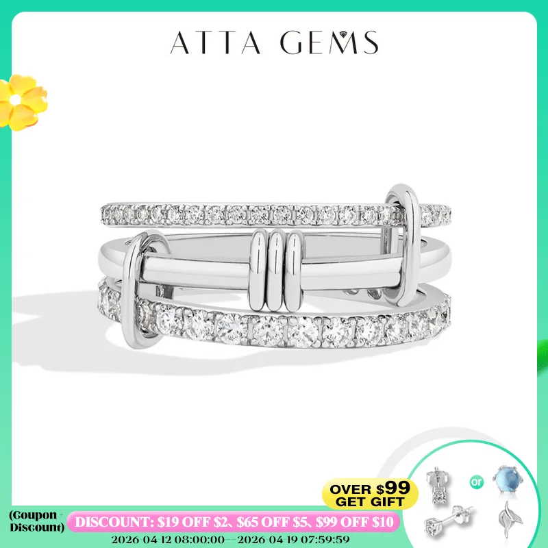 

ATTAGEMS Three Layer Moissanite Ring 925 Sterling Silver Stacked Rings New Year's Fashion Party Gifts for Women Men Fine Jewelry